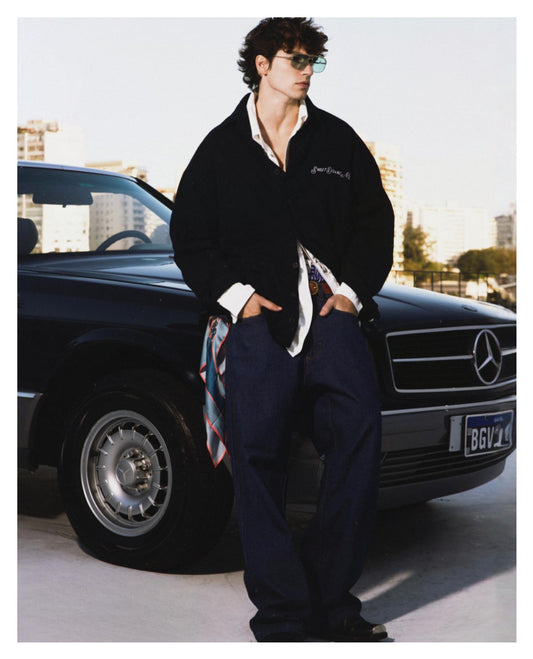 Camisa longa bordada azul escura